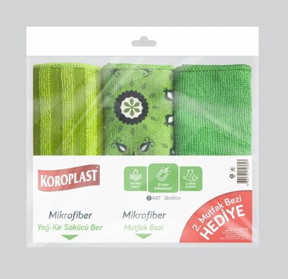 KOROPLAST MİKROFİBER TEMİZLİK BEZİ 3LÜ YAĞ-KİR SÖK