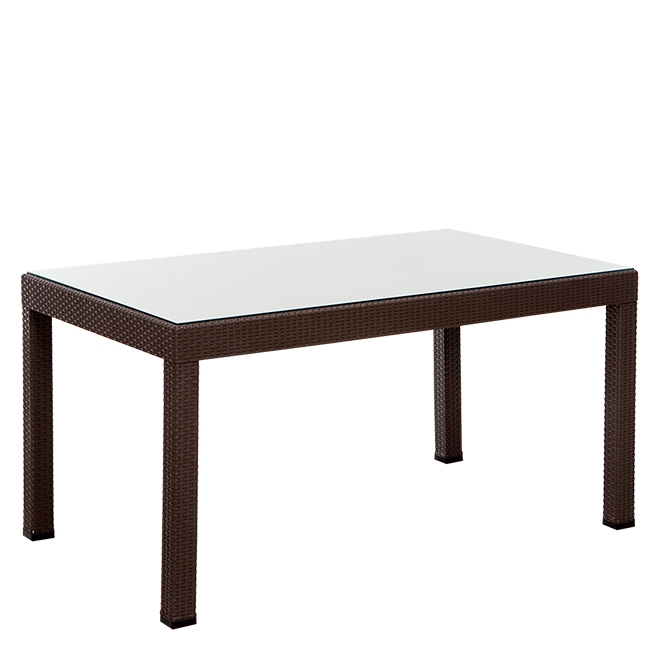Rattan 90*150 Camlı Masa Kahverengi